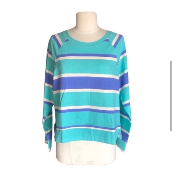 Wildfox NEW Lounge Set Sweatshirt Shorts Blue White Periwinkle Stripe Womens M - Picture 4 of 11